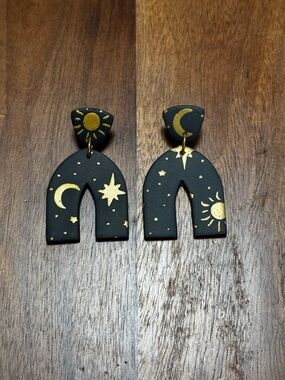 Celestial Black & Gold Arch Drop Earrings